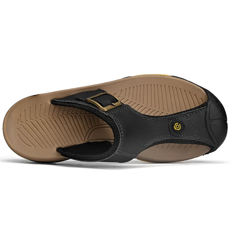 Echte Leder Sandalen Herren Atmungsaktive Sommerschuhe Mann Wasserdicht Outdoor Herren Sandalen Rutschfeste Strand Sandalen Fußbekleidung
