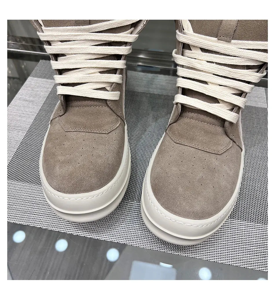 Ro Shoes Men Leather 2025 New Earthy Grey Cow Suede Lace Up Zipper Thick Sole Luxury Geo Women Street Hip-hop Casual Flat Boots - Sun Studio
