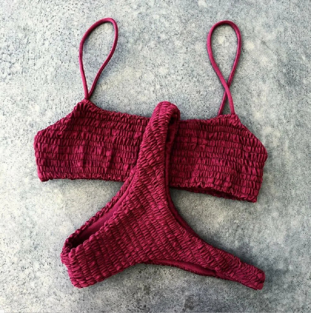 Neuer Hot Sale Sexy Damen Push-Up Gepolsterter BH Bikini Set Falten Badeanzug Badebekleidung Schwimmen Strand Badeanzug Bikini Set