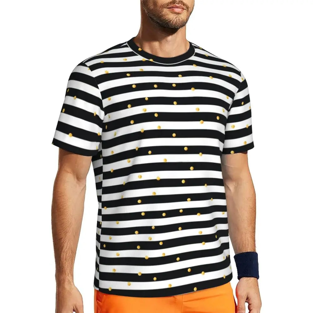 Gym T Shirt For Mens Retro Dots And Stripes T Shirts Fashion Blue Line Design Summer Tees O Neck Basic Graphic Clothes Plus Size