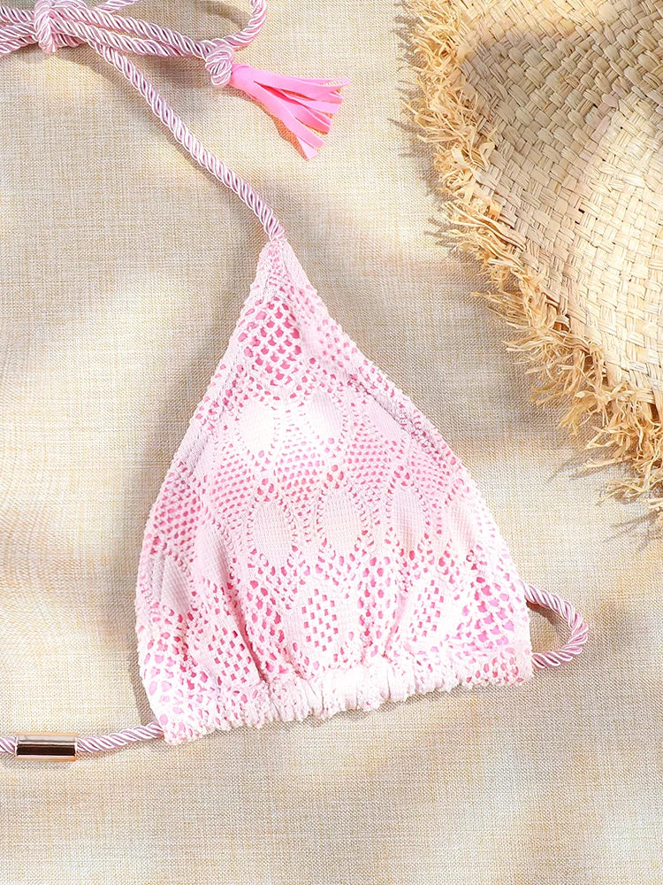 ZRTAK Pink Bikinis Triangle Biquinis Feminino Swimsuit String Bikini Sets Push Up Bikinis Women Bathing Suit Solid Swimwear - Sun Studio