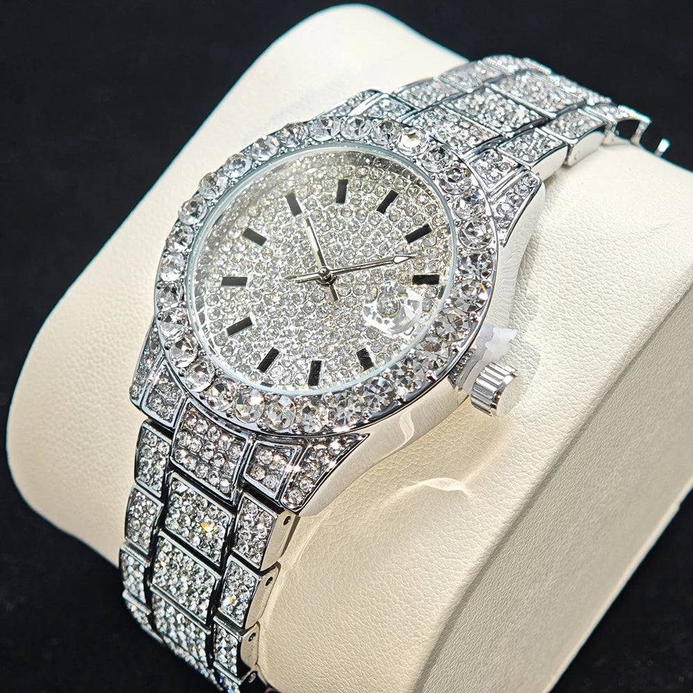 2025 Hot Fashion Gold Watches Women Luxury Stainless Steel Elegant Iced Diamond Jewelry Quartz Wristwatch Ladies Dropshipping - Sun Studio