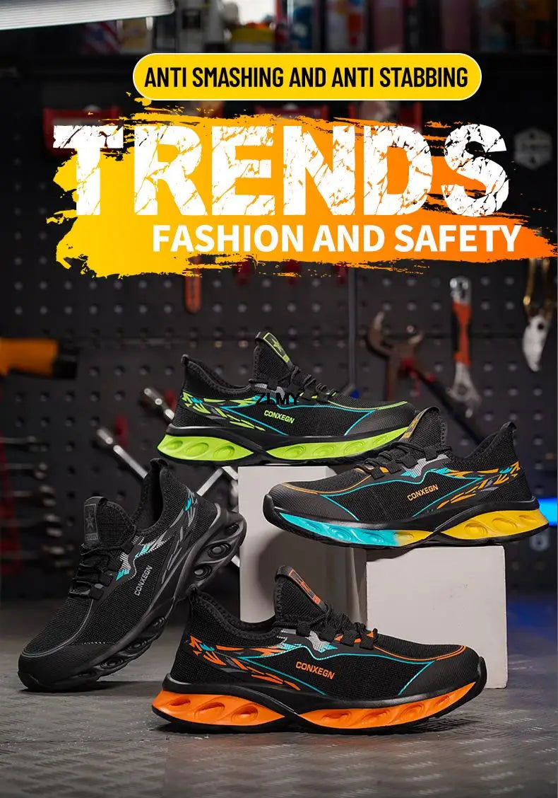 Fashion Safety Shoes for Men Steel Toe Sneakers Puncture Proof Industrial Work Shoes Man Breathable Work Safety Boots Anti-smash - Sun Studio