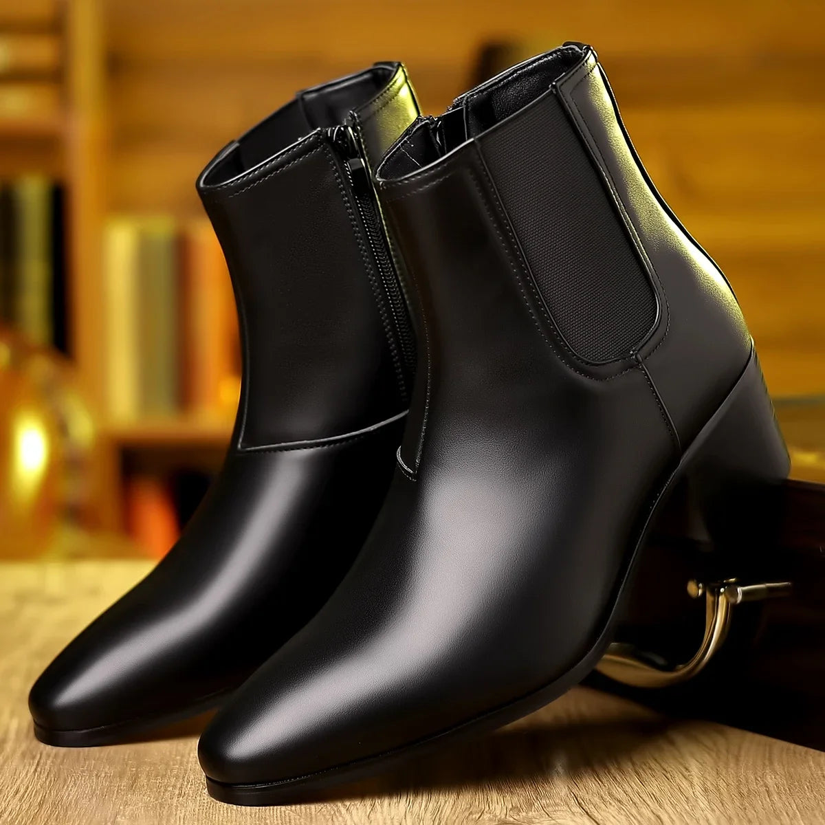 British style leather shoes Chelsea boots men's height increasing boots high-heeled men's shoes fashion short boots tide shoes - Sun Studio