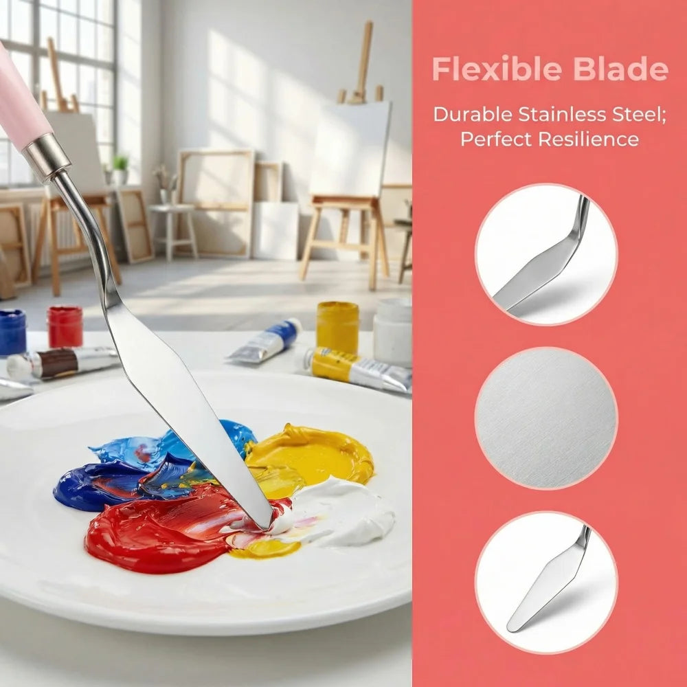 5Pcs Blue Palette Knife Set, Stainless Steel Oil Painting Scrapers, Watercolor Acrylic Paint Mixing Knives, Professional Art - Sun Studio