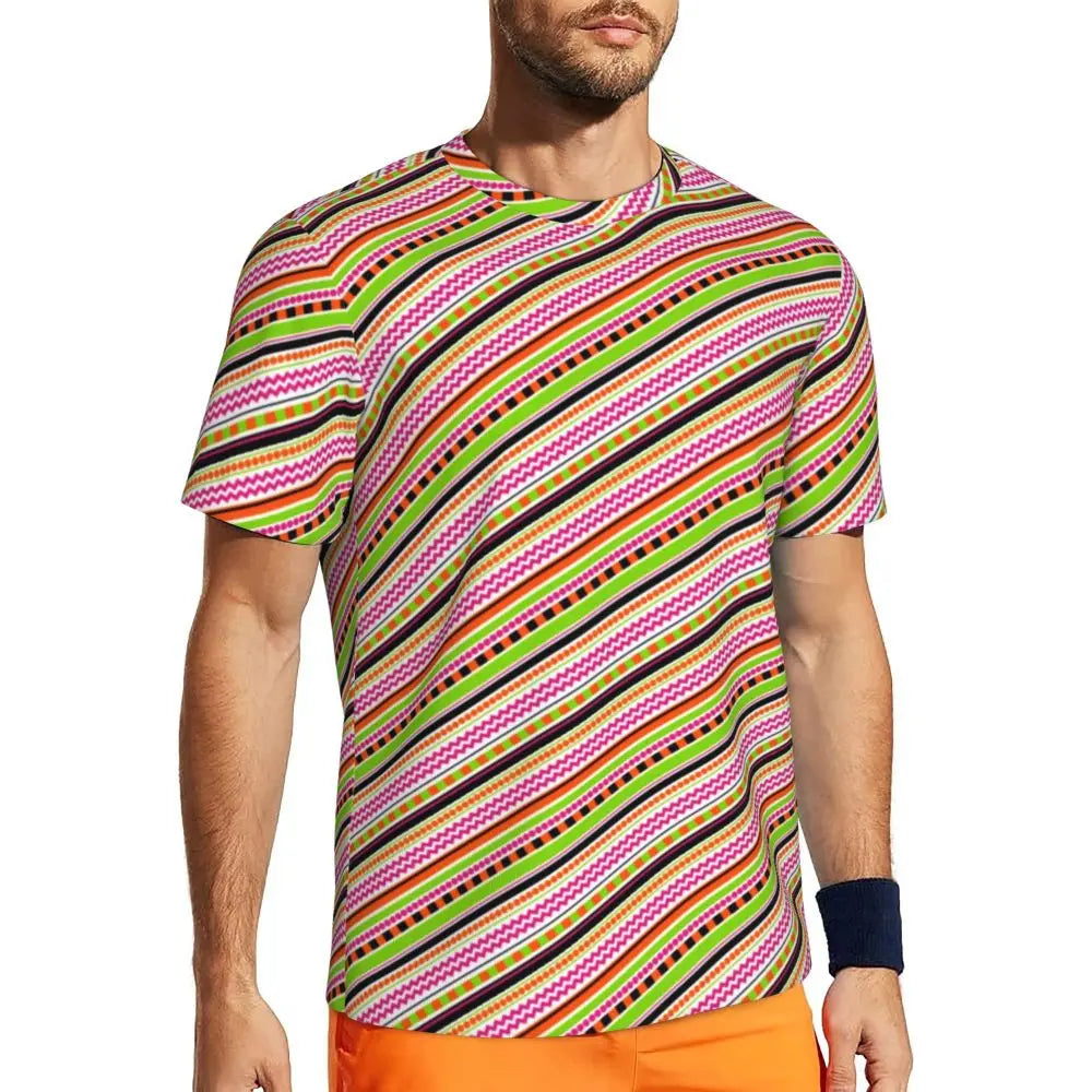 Gym T Shirt For Mens Retro Dots And Stripes T Shirts Fashion Blue Line Design Summer Tees O Neck Basic Graphic Clothes Plus Size