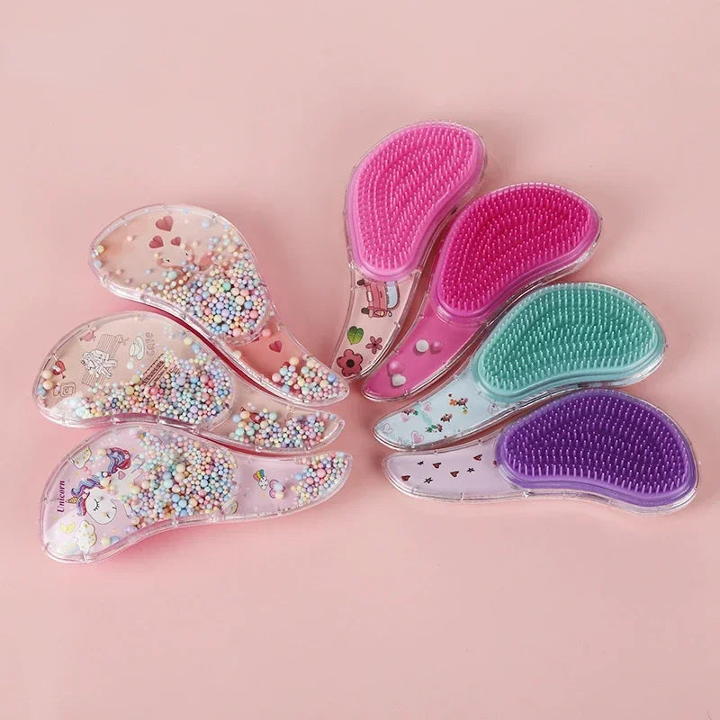 Cute Children Hairdressing Comb for Kids Anti-knot Massage Flowing Bead Hair Comb Children Girls Dress Up Makeups Toy Gifts - Sun Studio