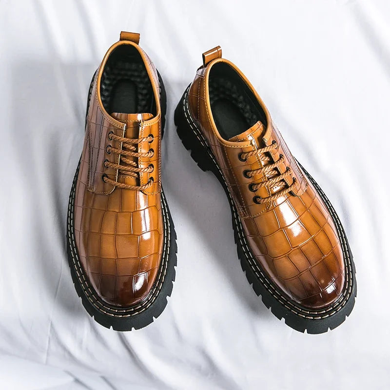 Neue schwarze Herrenschuhe, Schnürschuhe, runde Zehen, Steinmuster, braun grau, Herren Anzugschuhe, Größe 38-46