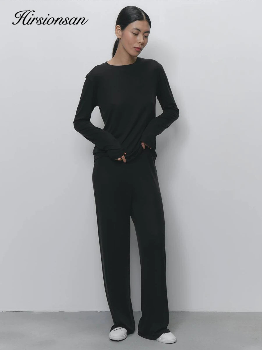 Hirsionsan Modal Soft Loose Sets Women 2026 Casual Two Pieces Long Sleeve T Shirts and High Waist Dresses Outfits Tracksuit - Sun Studio