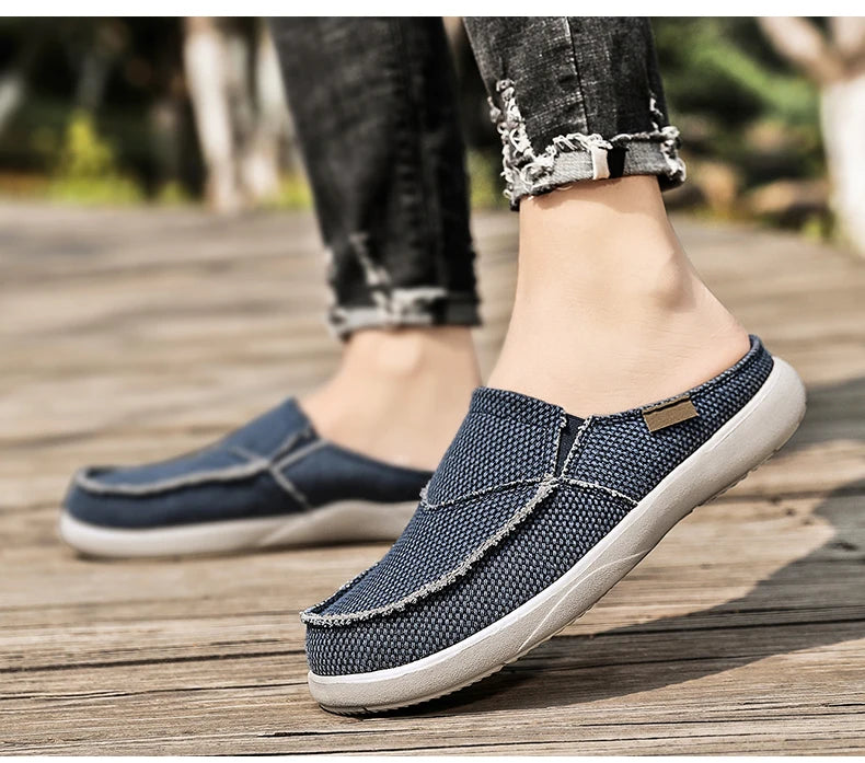 Casual Slip on Mens Shoes Outdoor Walking Comfortable Canvas Slippers Korean Trend Baotou Half Drag Slides Zapatillas Hombre - Sun Studio