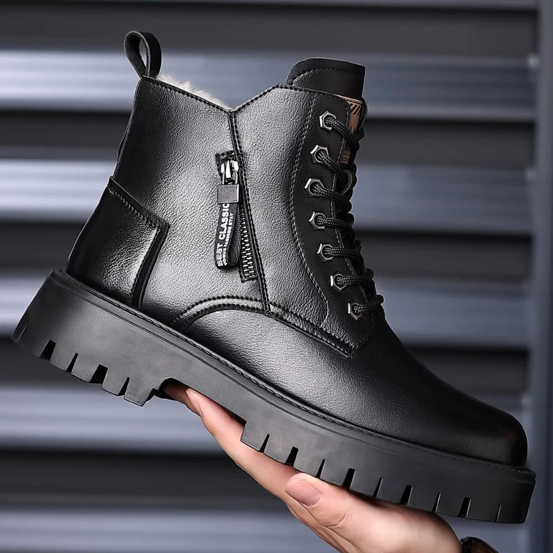 Autumn winter classic warm snow boots men's thick soles non-slip work boots men's outdoor casual shoes big head leather shoes - Sun Studio
