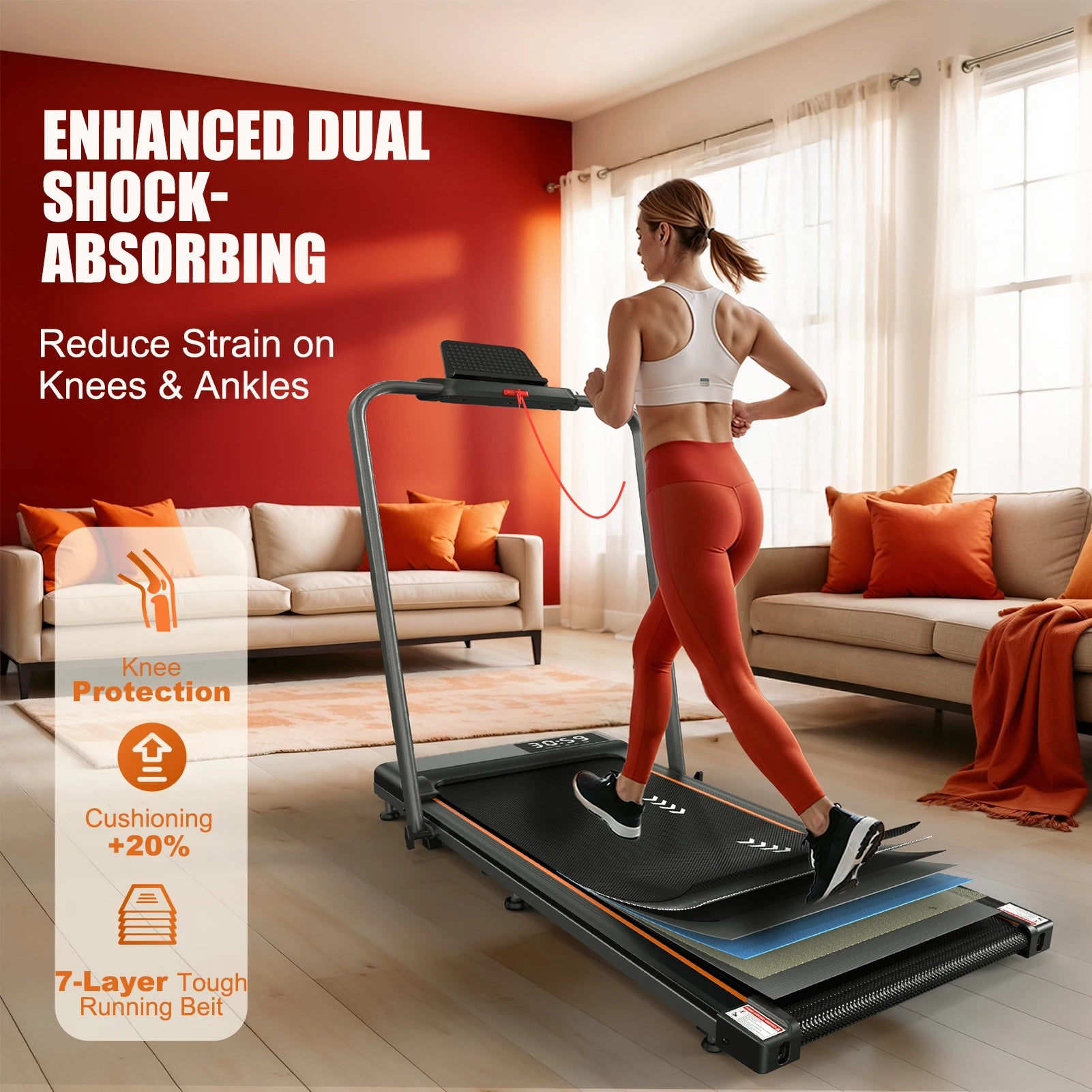 MettleMatic Foldable Home Treadmill | 1-12 Km/h 2.25HP Motor 7% Incline | 100Kg Load 7-Layer Surface | No Installation for Home - Sun Studio