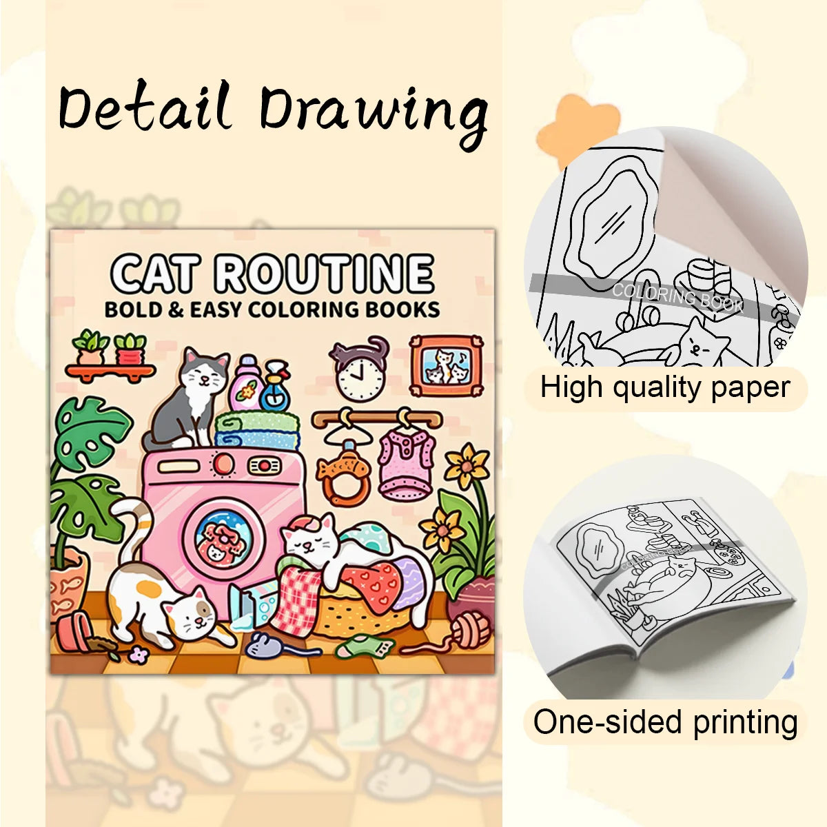 Adult Coloring Book Unique Cat-Themed Picture Book for Relaxation Upgraded Paper for Comfortable Coloring Perfect Gift Friend - Sun Studio