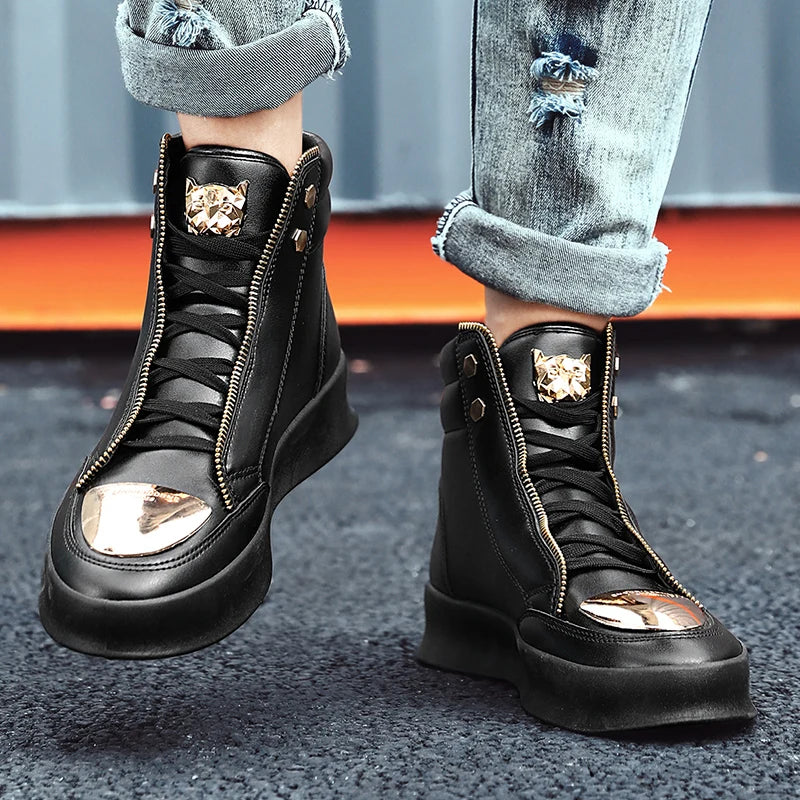 YRZL High Top Casual Shoes Men Sneakers Fashion Skateboard Shoes Leopard Platform Shoe Sport Training Shoes Men's Ankle Boots - Sun Studio