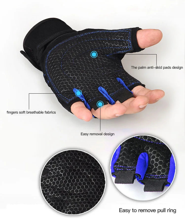 Gym Gloves for Men Women Fitness Weight Lifting Wristband Gloves Body Building Training Sports Exercise Cycling Glove Shockproof - Sun Studio