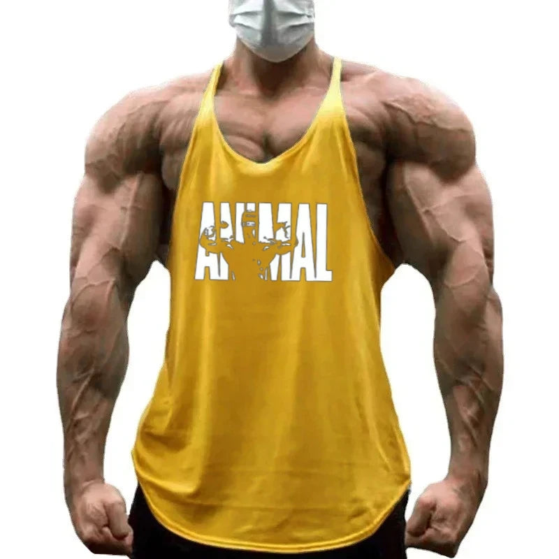 Strength Printed Men's Stringer Vest - Cotton Breathable Y - Fitness Back Fitness Wear, Intensive Training and Fitness Style - Sun Studio