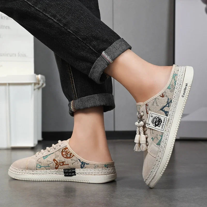 Summer New Canvas Men's Casual Shoes Men Half Slippers Breathable Walking Sneakers Comfortable Non-slip Male Flats Lazy Shoes - Sun Studio