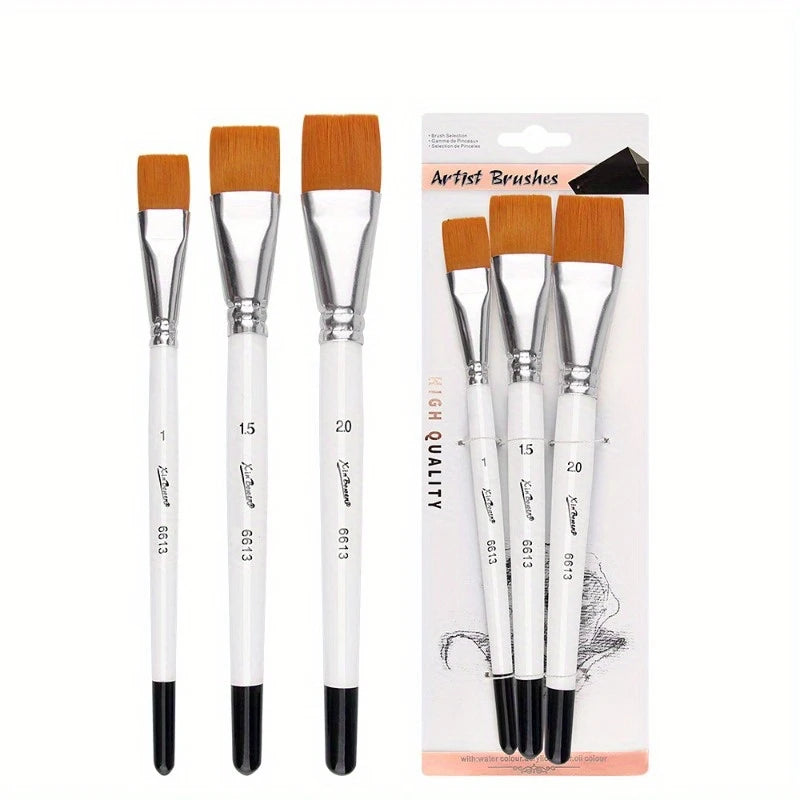 3pcs/Set Oil Painting Brushes-Wooden Mini Flat Nylon Paint Brush Set,Watercolor Brush for Body Painting Brush,Acrylic Art Paint - Sun Studio