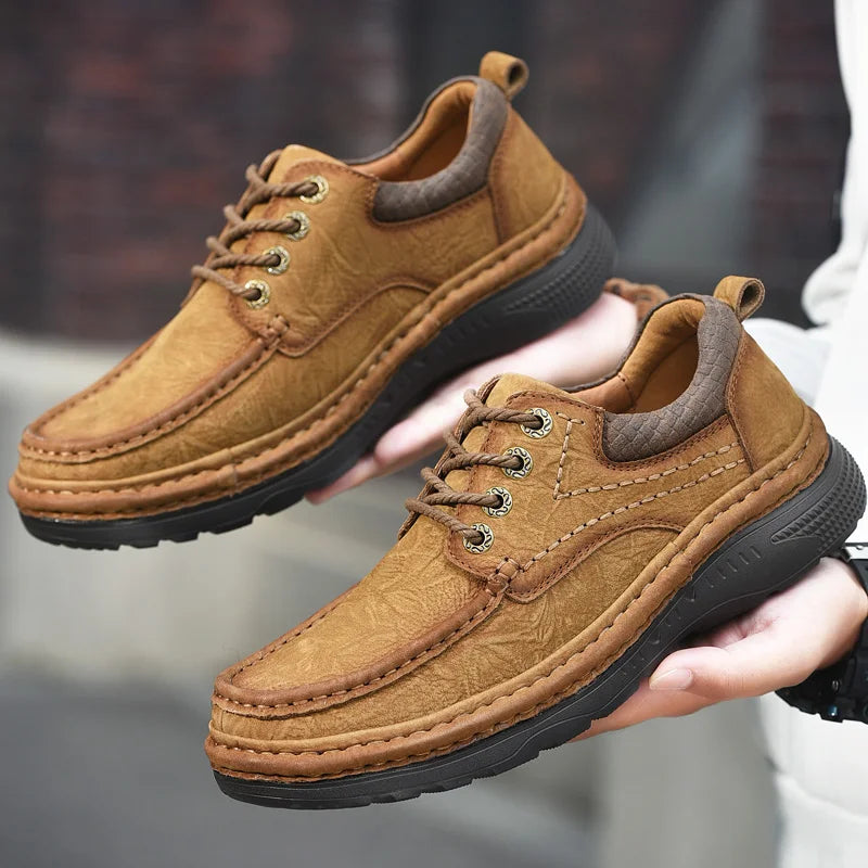 Genuine Leather Mens Loafers Anti-slip Rubber Man Casual Shoes Vintage Style Walk Shoes Slip-On Hiking Footwear Luxury Moccasins - Sun Studio