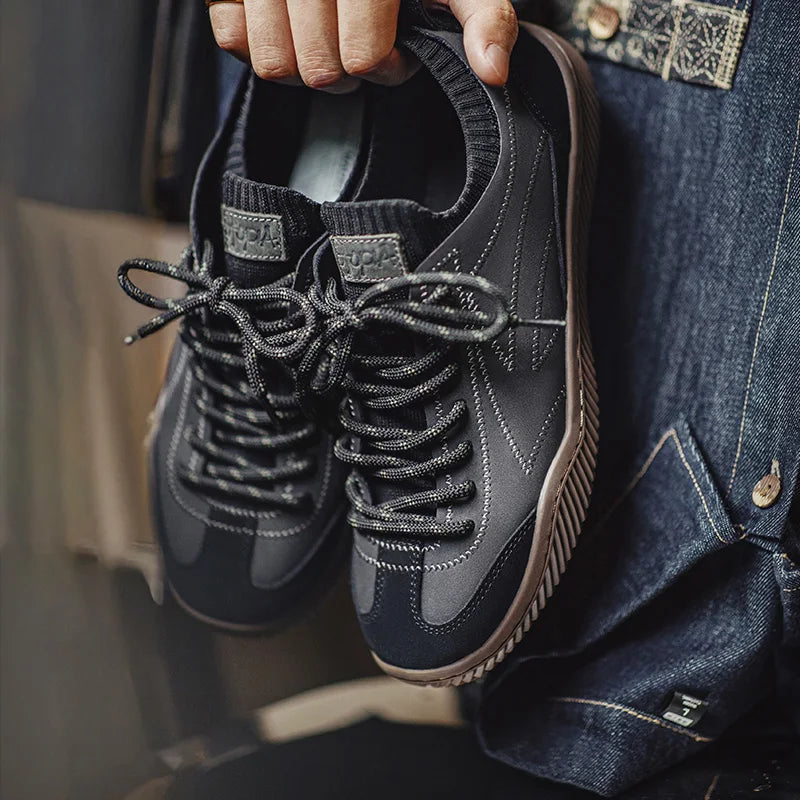 Maden Retro Black Patchwork German Trainers Shoes One-piece Knit Sock Sneakers Lace-Up Casual Men's Summer Sporty Board Shoes - Sun Studio