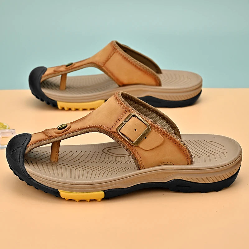 Echte Leder Sandalen Herren Atmungsaktive Sommerschuhe Mann Wasserdicht Outdoor Herren Sandalen Rutschfeste Strand Sandalen Fußbekleidung
