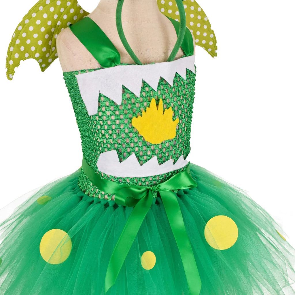 Green Kids Girls Dinosaur Cosplay Dresses Birthday Party Tutu Dresses for Baby Cartoon Princess Girls Costumes Set for Halloween - Sun Studio