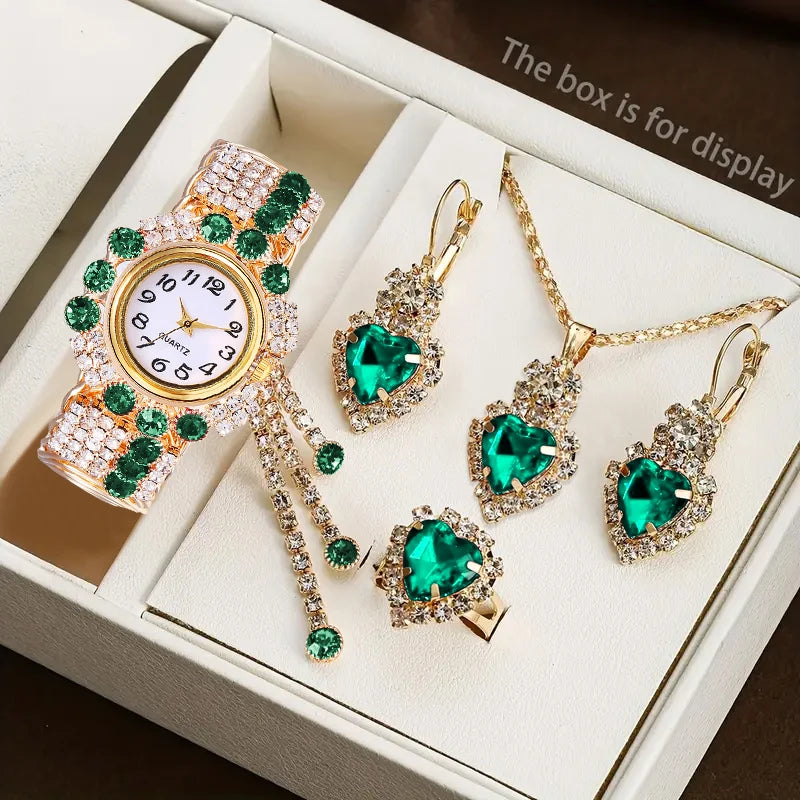 5PCS Luxury Rhinestone Women Watches Jewelry Set Fashion Adjustable Bangle Ladies Quartz Wristwatch Reloj Mujer（Without Box） - Sun Studio