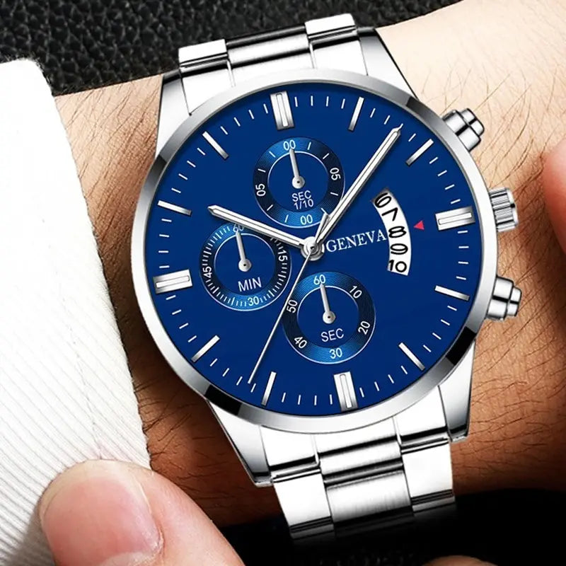 2023 Luxury Fashion Mens Watches Silver Stainless Steel Quartz Wrist Watch Men Business Watch Male Calendar Clock Reloj Hombre - Sun Studio