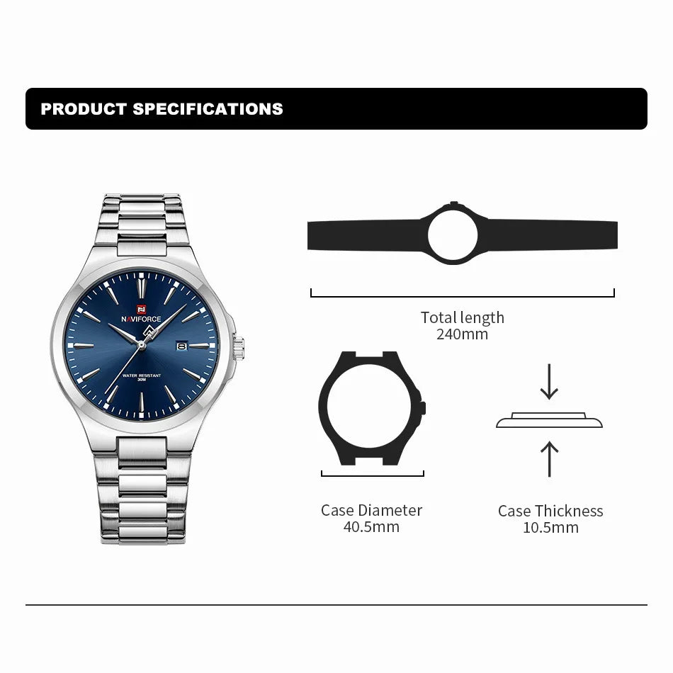 NAVIFORCE Original Fashion Watches for Men Stainless Steel Simple Elegant Clock Male Waterproof Wrist watch Relogio Masculino - Sun Studio