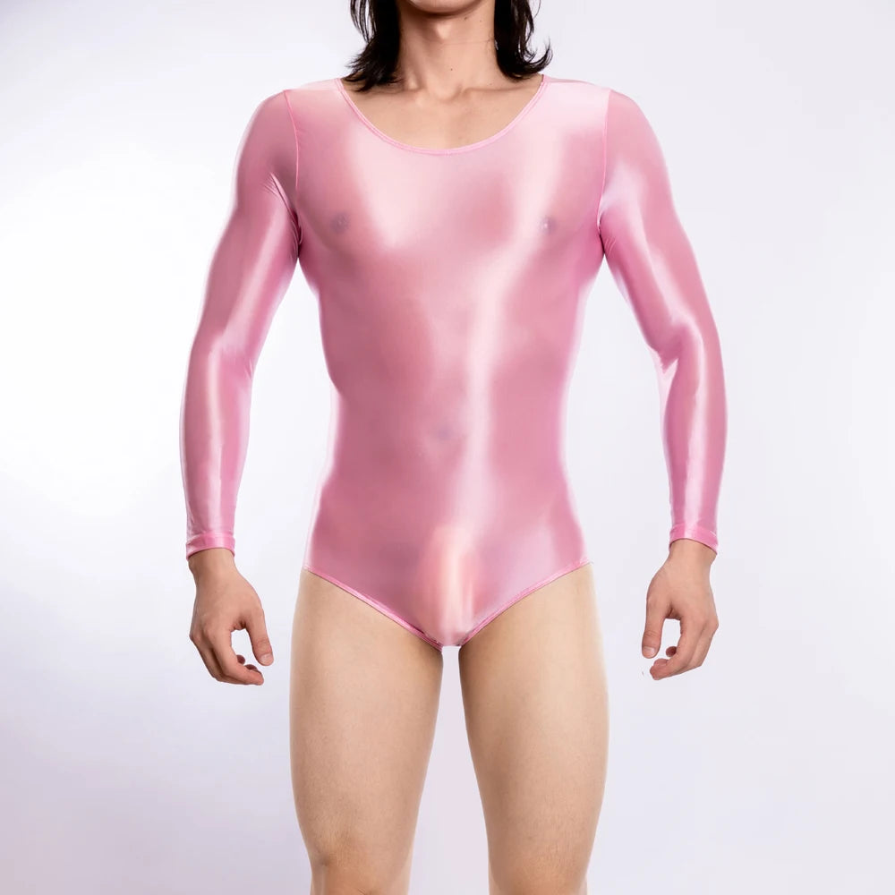 M-XL Unisex Glossy Shiny Long Sleeve Swimsuit Tights Fitness Bodysuit Sexy Body Teddies Swimwear Elastic Yoga Leotard Unitard - Sun Studio