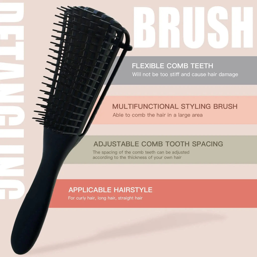 Hair Brush Comb Set with Spray Bottle & Scalp Massager, Wet Dry Curly Hair Detangling Kit, Wide Tooth Combs for Women Men - Sun Studio