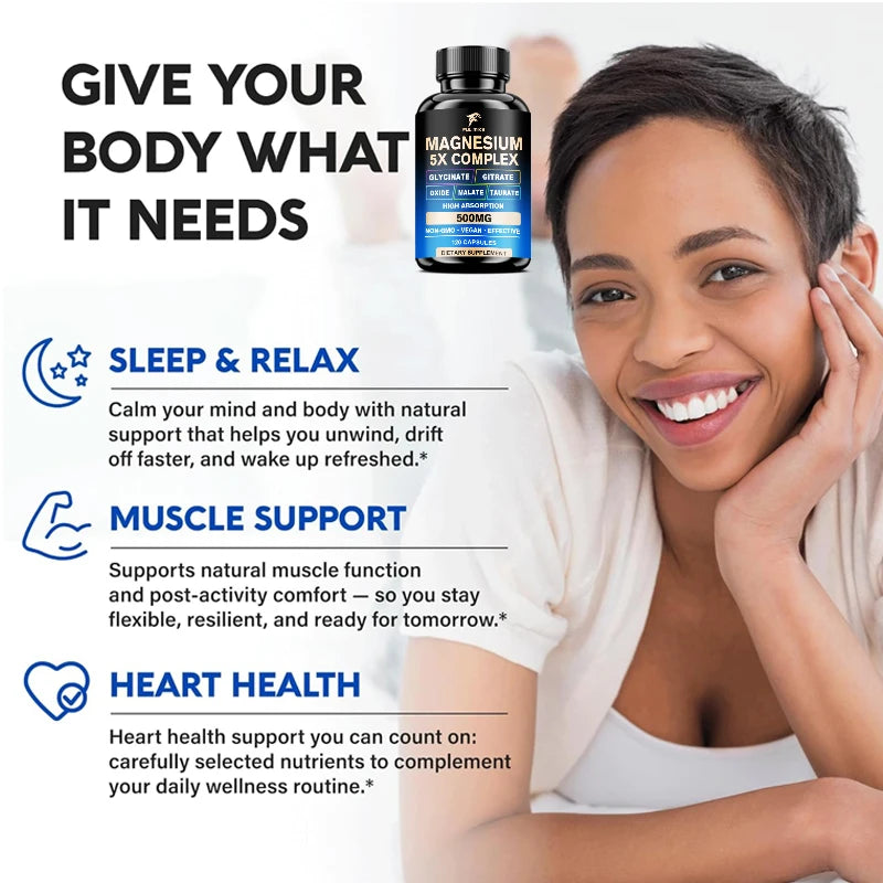 Full Spectrum Magnesium Complex Supplement, Support Bone Health, Healthy Blood Pressure & Overall Wellness, Non-GMO - Sun Studio