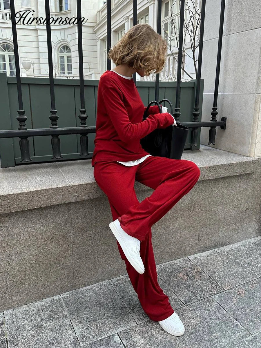 Hirsionsan Modal Soft Loose Sets Women 2026 Casual Two Pieces Long Sleeve T Shirts and High Waist Dresses Outfits Tracksuit - Sun Studio