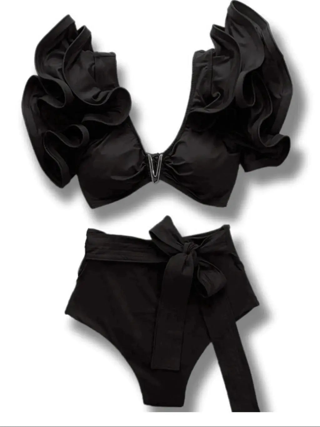 Floral Ruffled Hem Bikini Set Women Flora V-Neck High-Waisted Two Piece Swimsuit 2025 Girl Beach Bathing Suit Swimwear Biquinis - Sun Studio