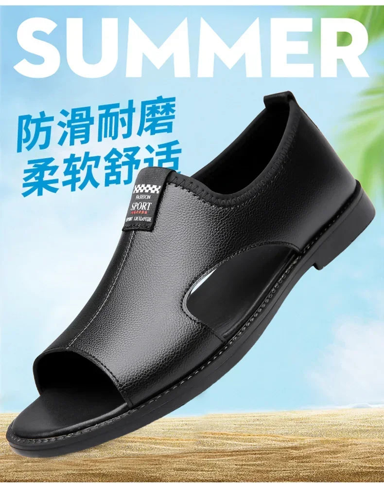 Sandals for Men Brand Casual Shoes Outdoor Fashion Men's Slippers Comfortable Beach Shoes High Quality Leather Man Flat 2025 - Sun Studio
