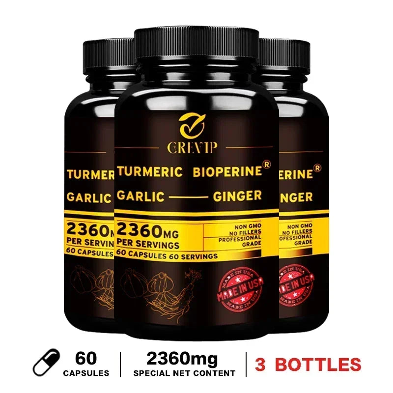 4-in-1 Turmeric Ginger Supplement - with Garlic Curcumin Black Pepper - Joints, Immune Support, Improves Digestion Supplement - Sun Studio