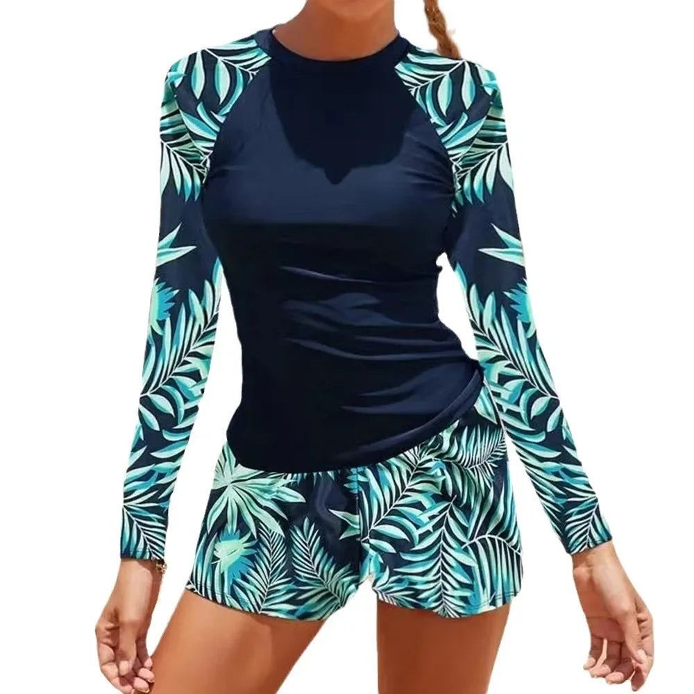 Hot Sale Of The Season New Women's Long Sleeve Digital Print Conservative Bikini Swimsuit Cross-Border Fashionable Swimwear from - Sun Studio