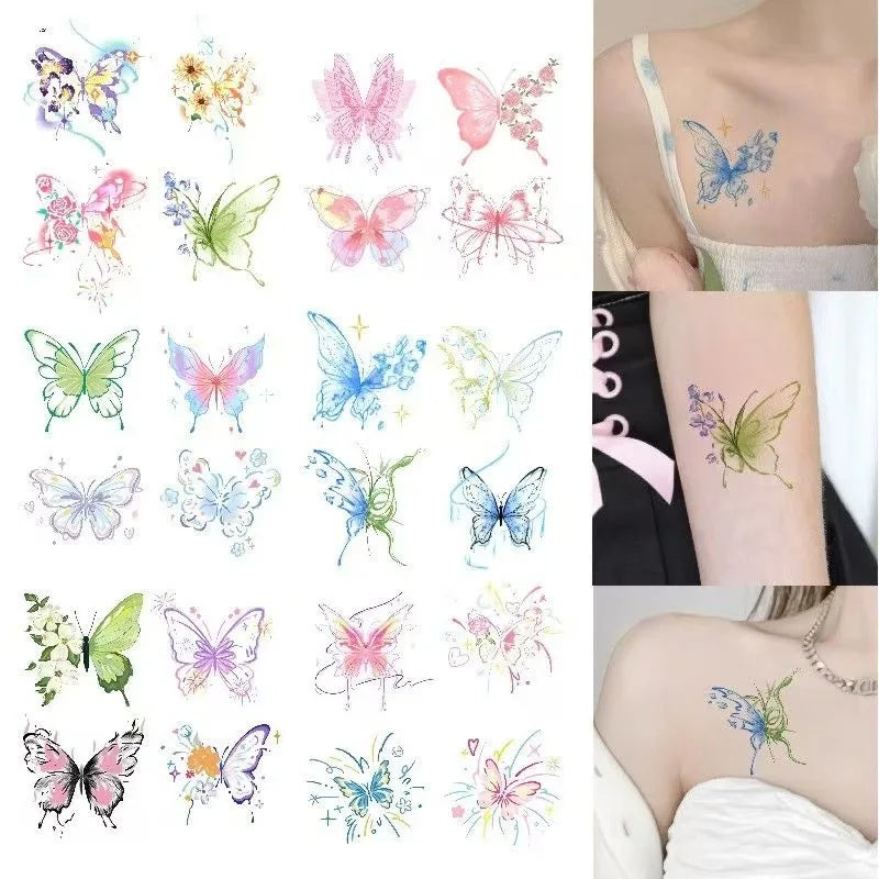 20 Pcs Waterproof Temporary Tattoo Sticker Black Flower Rose Lotus Planet Ins Flash Tatoo Fake Tatto for Men Women Girl - Sun Studio