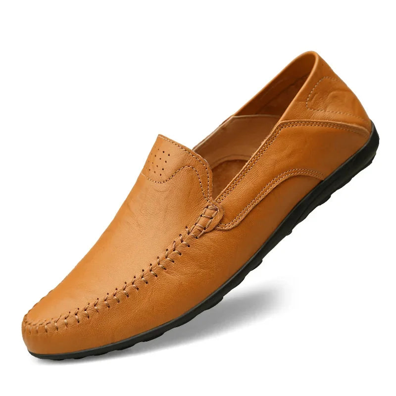 Echtes Leder Herren Freizeit Schuhe Luxusmarke Designer Herren Slipper Mokassins Atmungsaktive Schlupfschuhe Männliche Bootsschuhe Plus Größe 37-47