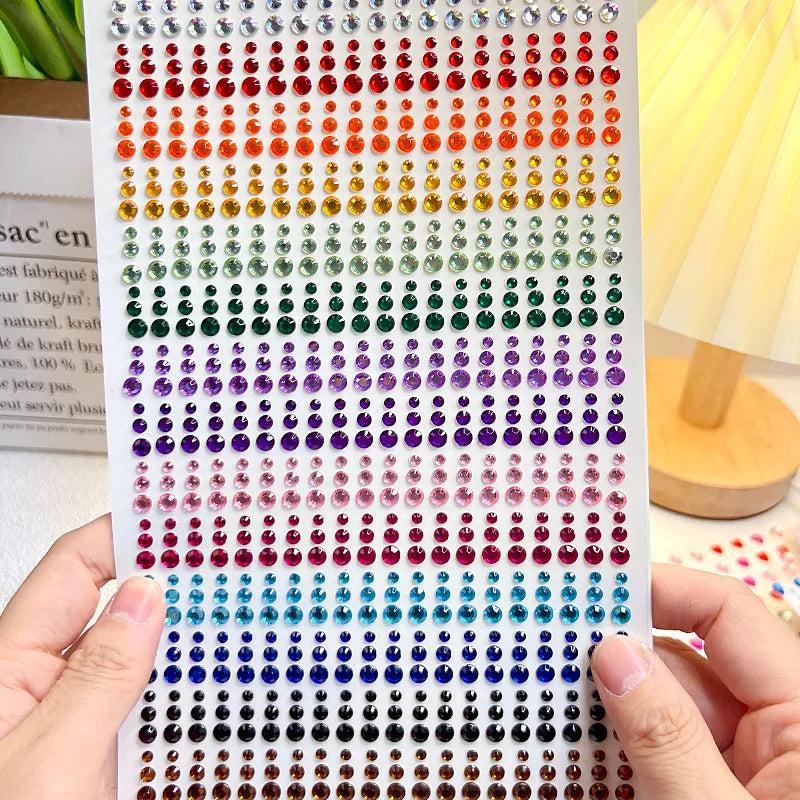 1sheet 900pcs Rainbow Face Glittle Gem Stickers Stick-On Facial Tattoo Eye Rhinestone Jewels 3/4/5mm Mix Wedding Party Make Up - Sun Studio