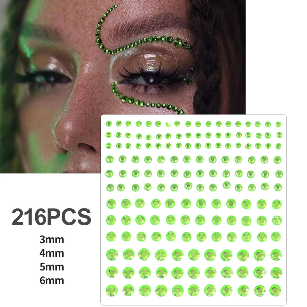 162/216/900pcs Eye&Face&Body Diamond Tattoos Stickers 3/4/5/6mm Colored Glitter Rhinestone Tattoo for Party Makeup Gem Accessory - Sun Studio