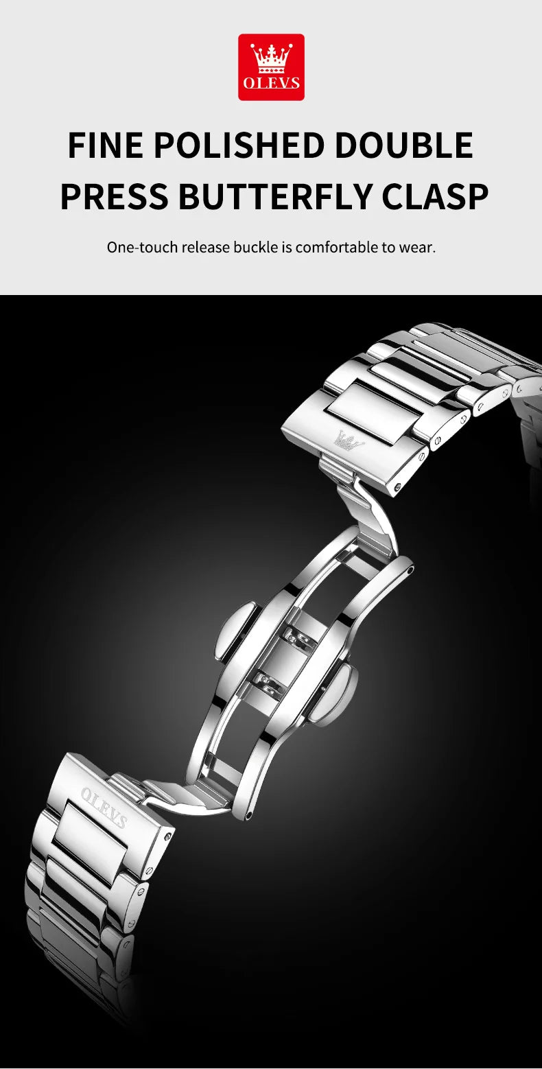OLEVS 7090 Luxury Men's Watches Original Brand Automatic Mechanical Watches For Man Steel Strap Simple Business Men's Wristwatch - Sun Studio