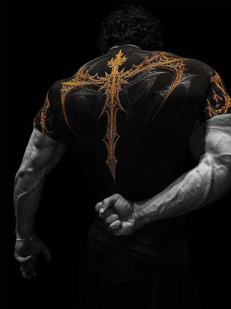 GYM T-shirt Men's Dark Gothic Print Muscle Tee  High Elasticity And Quick Drying Exercise For Bodybuilding Training 2026 Summer - Sun Studio