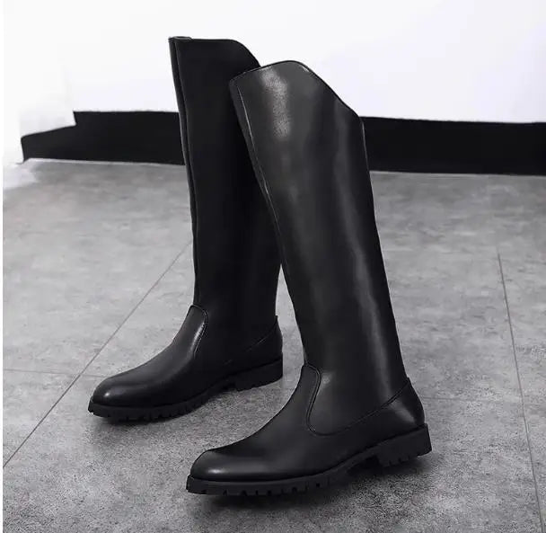 Men British Honour Guard Motorcycle Riding Equestrian Mens Boots Knee High Casual Zipper Cowboy Leather stage boots size 37 46 - Sun Studio