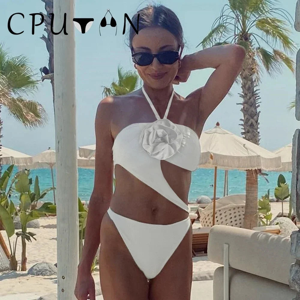 2026 New Sexy White 3D Flower Solid Two Piece Push Up Bikini Set Luxury Swimwear Women Swimsuit Beachwear Summer Bathing Suit - Sun Studio