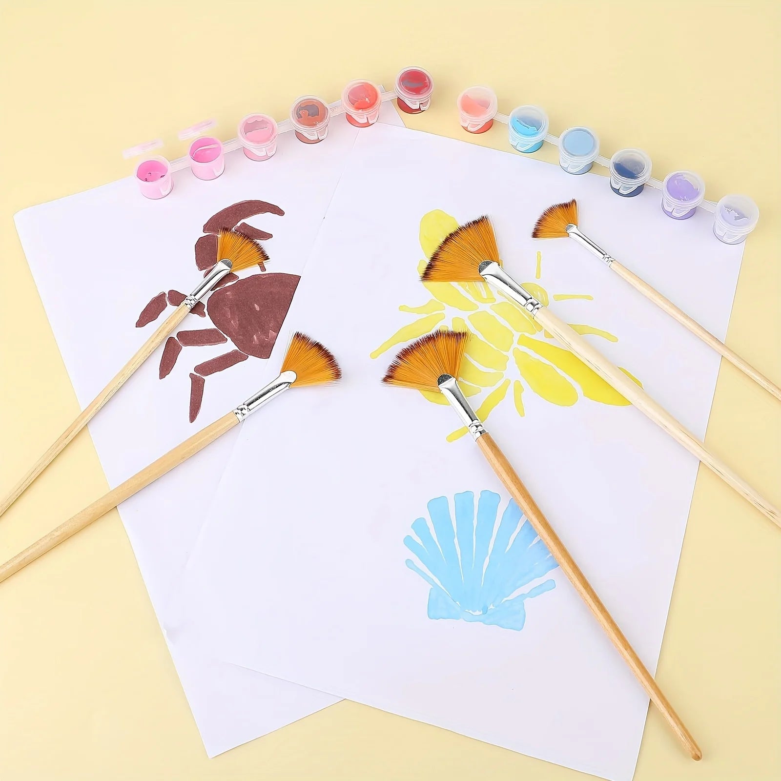 5/15/25pcs Fan Paint Brushes, Oil Acrylic Paint Brushes Nylon Hair Watercolor Fan Artist Brushes for Acrylic Watercolor Painting - Sun Studio