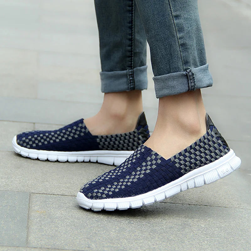 STRONGSHEN Herrenschuhe Sommer atmungsaktive Damen handgefertigte gewebte Schuhe, Paar lässige Flats, flache Loafers Unisex Zapatos De Mujer