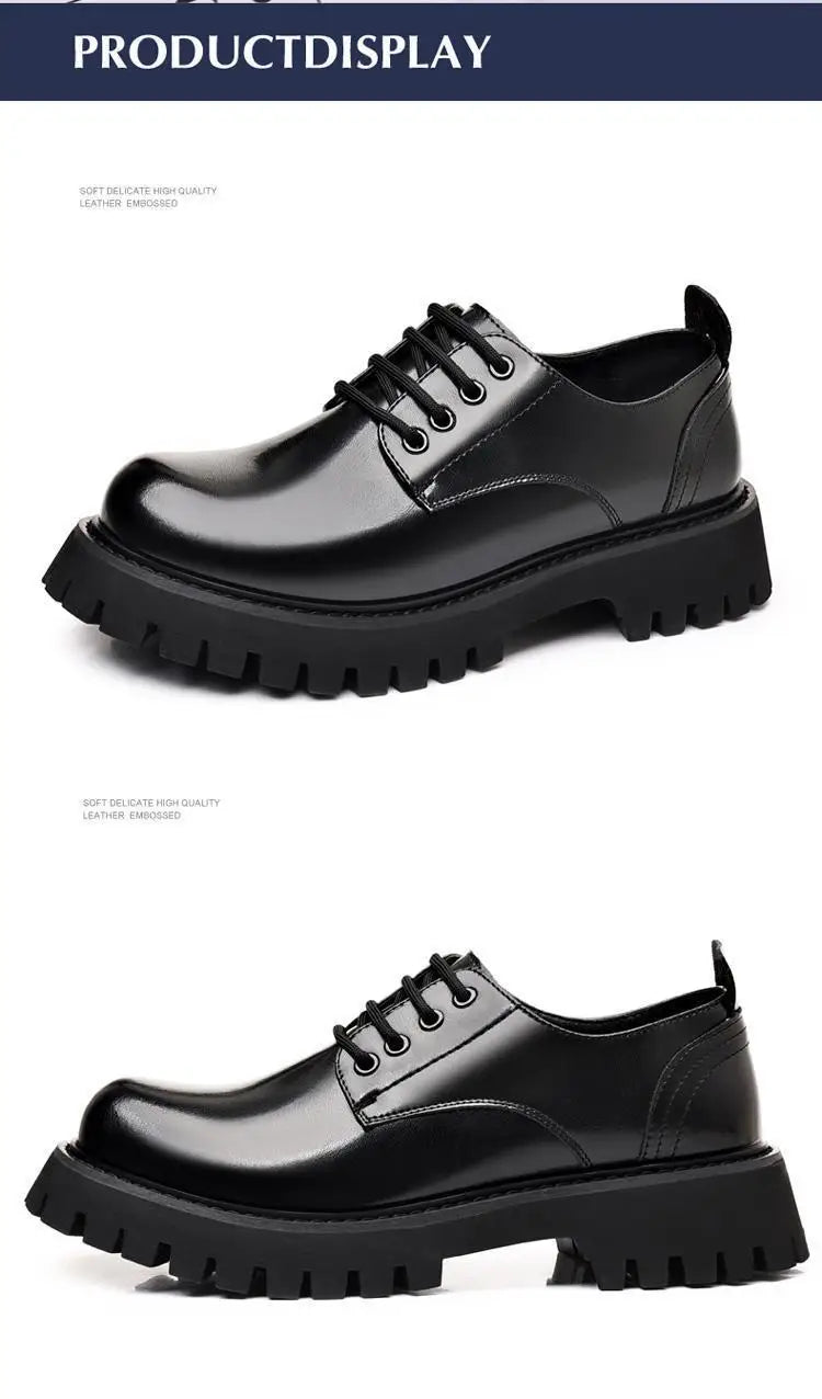 Genuine Soft Leather Men's Shoes 5cm Heightening Thick Bottom Anti-slip Waterproof Casual Black Formal Shoes Autumn Season - Sun Studio