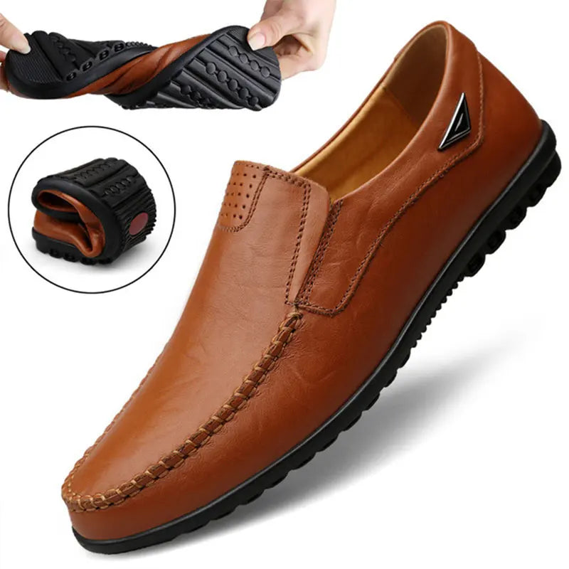 Genuine Leather Men Casual Shoes Luxury Brand 2025 Mens Loafers Moccasins Breathable Slip on Black Driving Shoes Plus Size 37-47 - Sun Studio