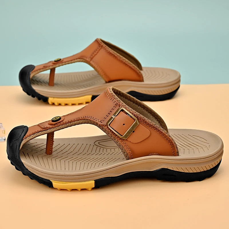 Echte Leder Sandalen Herren Atmungsaktive Sommerschuhe Mann Wasserdicht Outdoor Herren Sandalen Rutschfeste Strand Sandalen Fußbekleidung